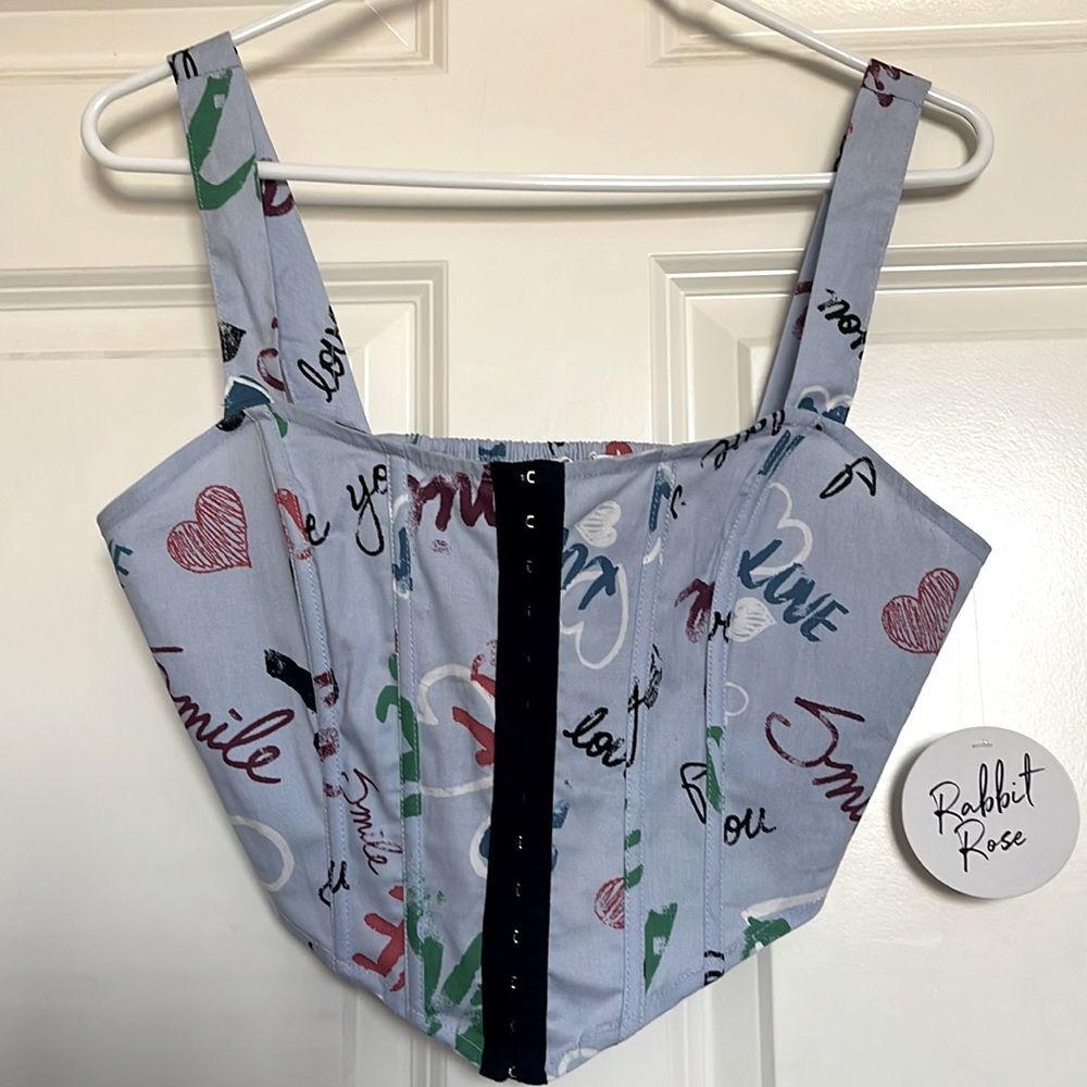 Rabbit Rose Love graffiti corset top